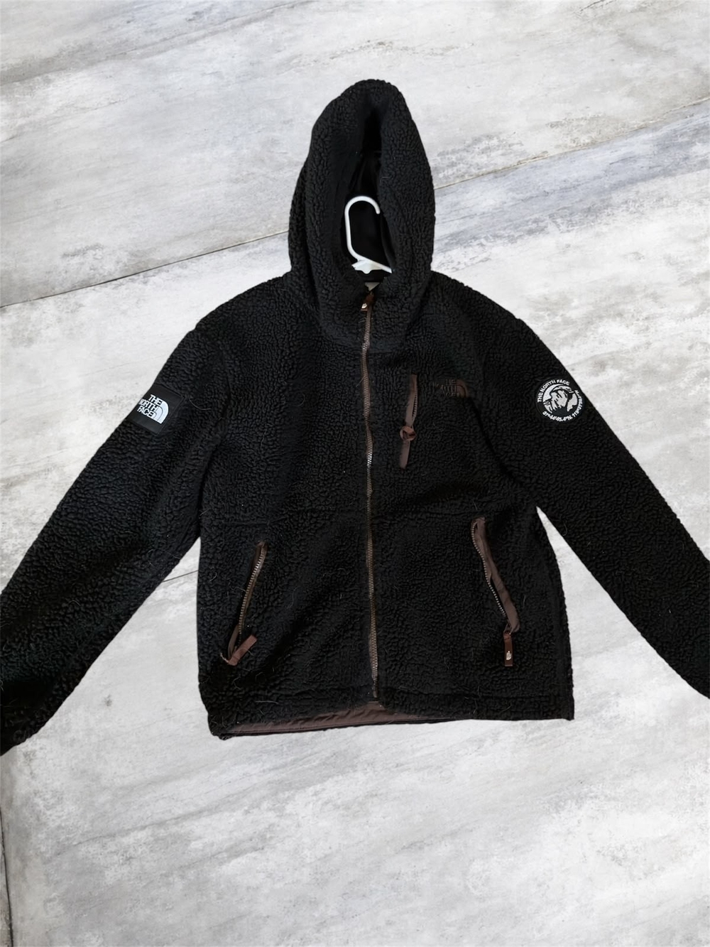 The North Face Black Sherpa Hooded Zip Jacket with Patch Logos